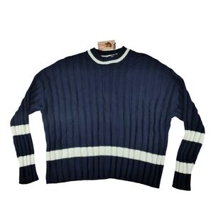 SINCERELY JULES Navy‎ Blue Striped Ribbed Knit Sweater XS